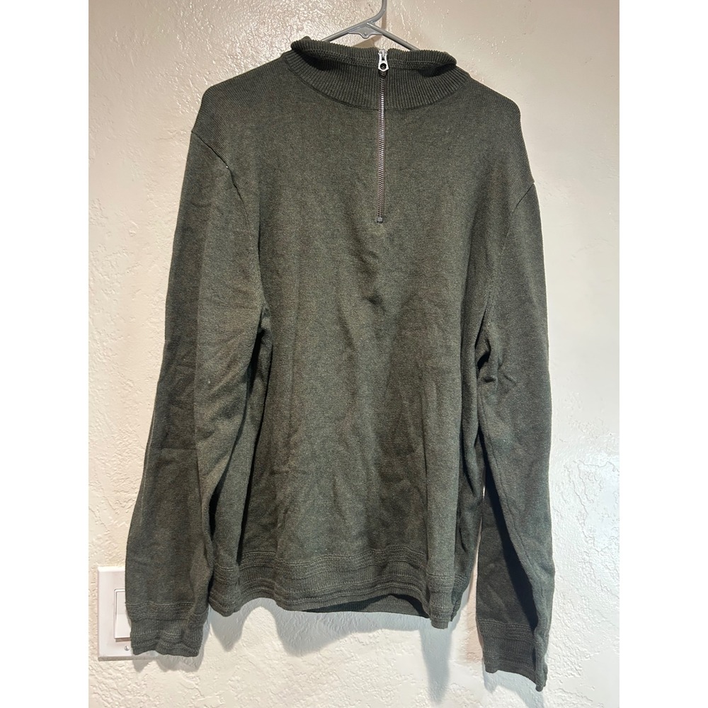 J.Crew Mens‎ XL Olive Green 100% Organic Cotton Quarter Zip Mock Neck Sweater